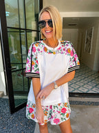 PLAY IT COOL LACE TRIM FLORAL TOP - WHITE