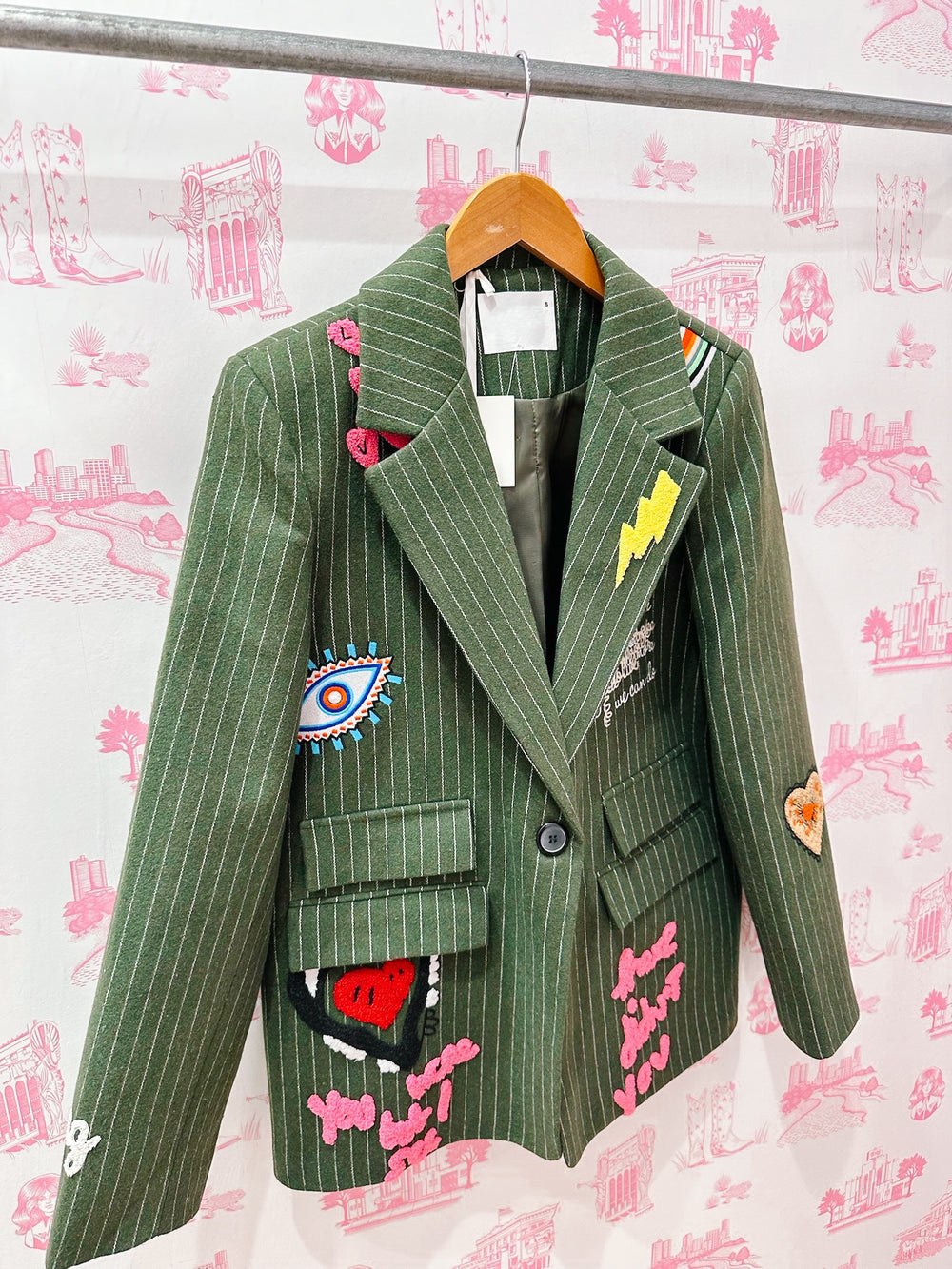 ALAYNA GIRL GANG PINSTRIPE BLAZER - GREEN