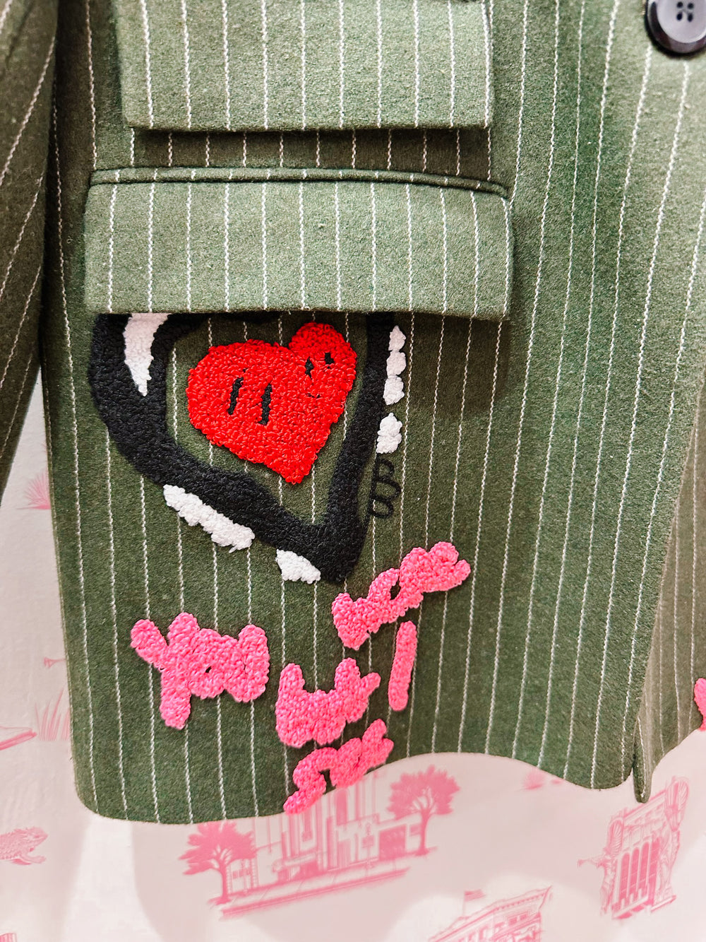 ALAYNA GIRL GANG PINSTRIPE BLAZER - GREEN