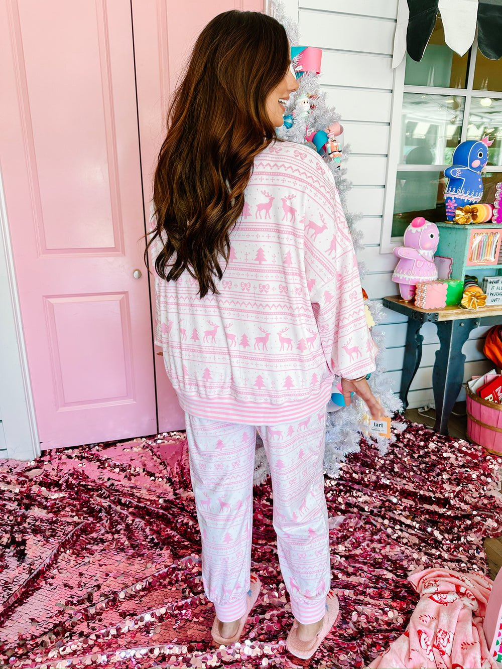 FESTIVE FAIR ISLE LOUNGE JOGGER SET - PINK