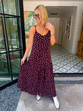 SOMETHING ABOUT YOU POLKA DOT MIDI DRESS - PLUM/BLUSH