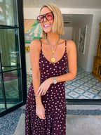 SOMETHING ABOUT YOU POLKA DOT MIDI DRESS - PLUM/BLUSH