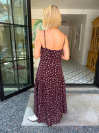 SOMETHING ABOUT YOU POLKA DOT MIDI DRESS - PLUM/BLUSH