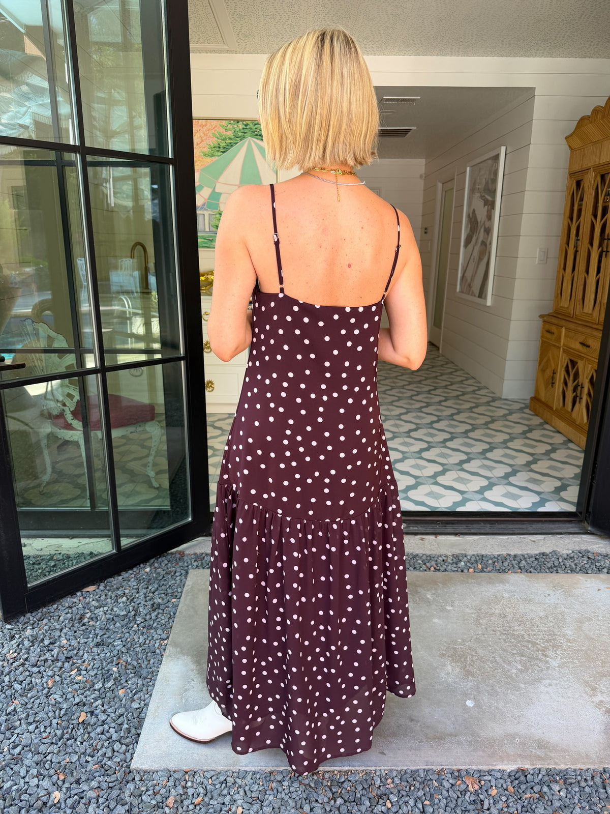 SOMETHING ABOUT YOU POLKA DOT MIDI DRESS - PLUM/BLUSH