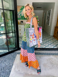 EVERY BLOOM TELLS A STORY COLORBLOCK TIER MIDI DRESS - GREEN