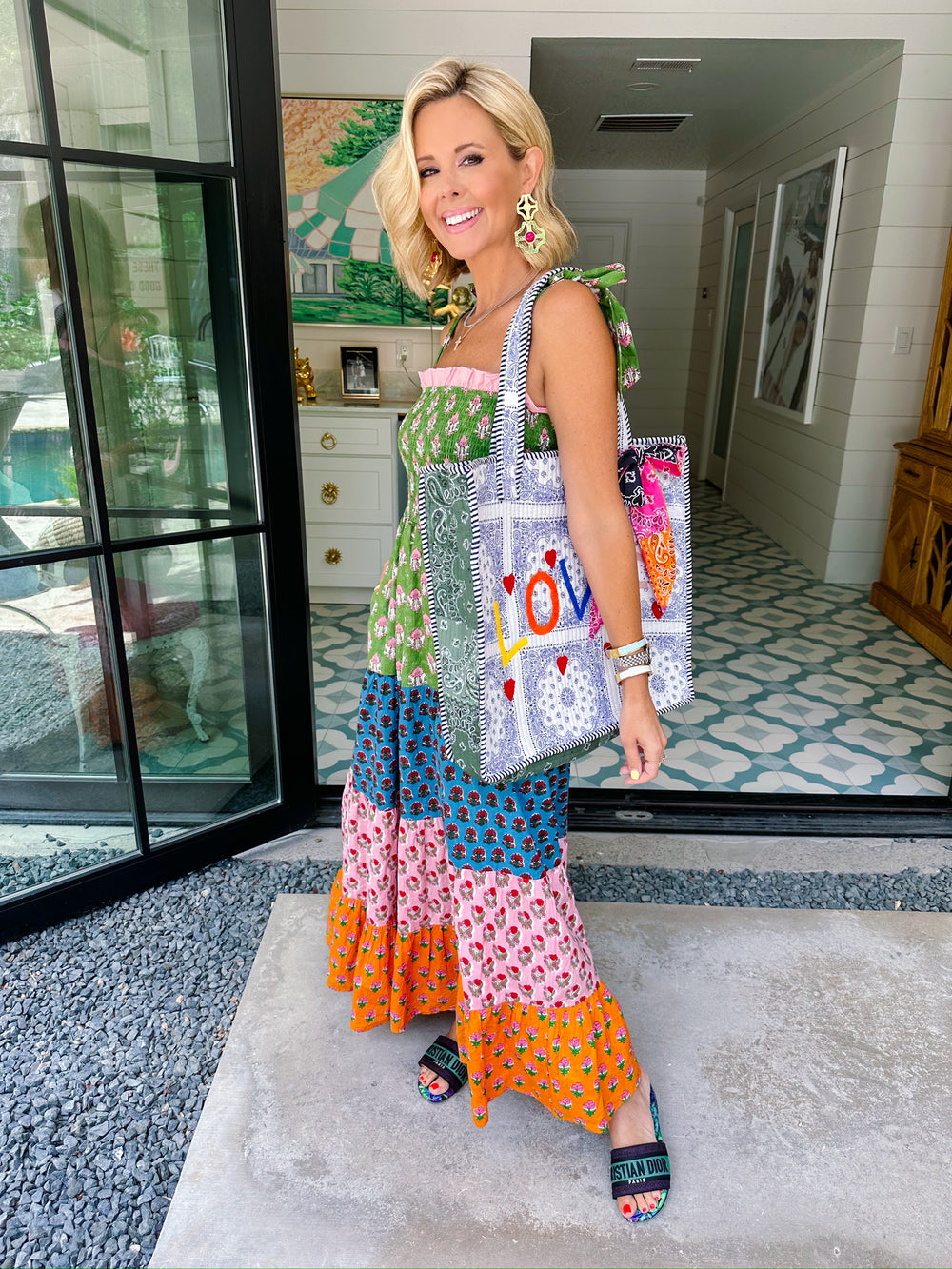 EVERY BLOOM TELLS A STORY COLORBLOCK TIER MIDI DRESS - GREEN