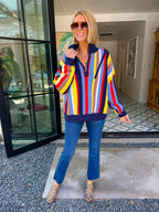 MOLLY MOCKNECK COLORFUL STRIPE SWEATER - NAVY