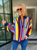 MOLLY MOCKNECK COLORFUL STRIPE SWEATER - NAVY