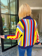 MOLLY MOCKNECK COLORFUL STRIPE SWEATER - NAVY
