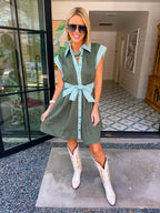 IT IS MEANT TO BE CONTRAST TRIM SUEDE DRESS - GREEN