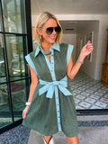 IT IS MEANT TO BE CONTRAST TRIM SUEDE DRESS - GREEN