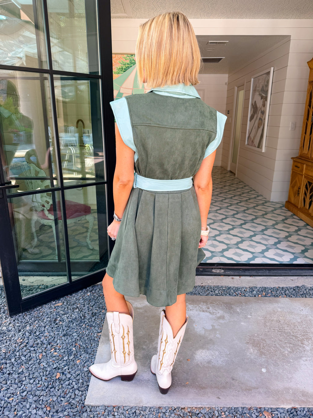 IT IS MEANT TO BE CONTRAST TRIM SUEDE DRESS - GREEN