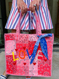 LOVE BANDANA SQUARE QUILTED TOTE BAG - RED