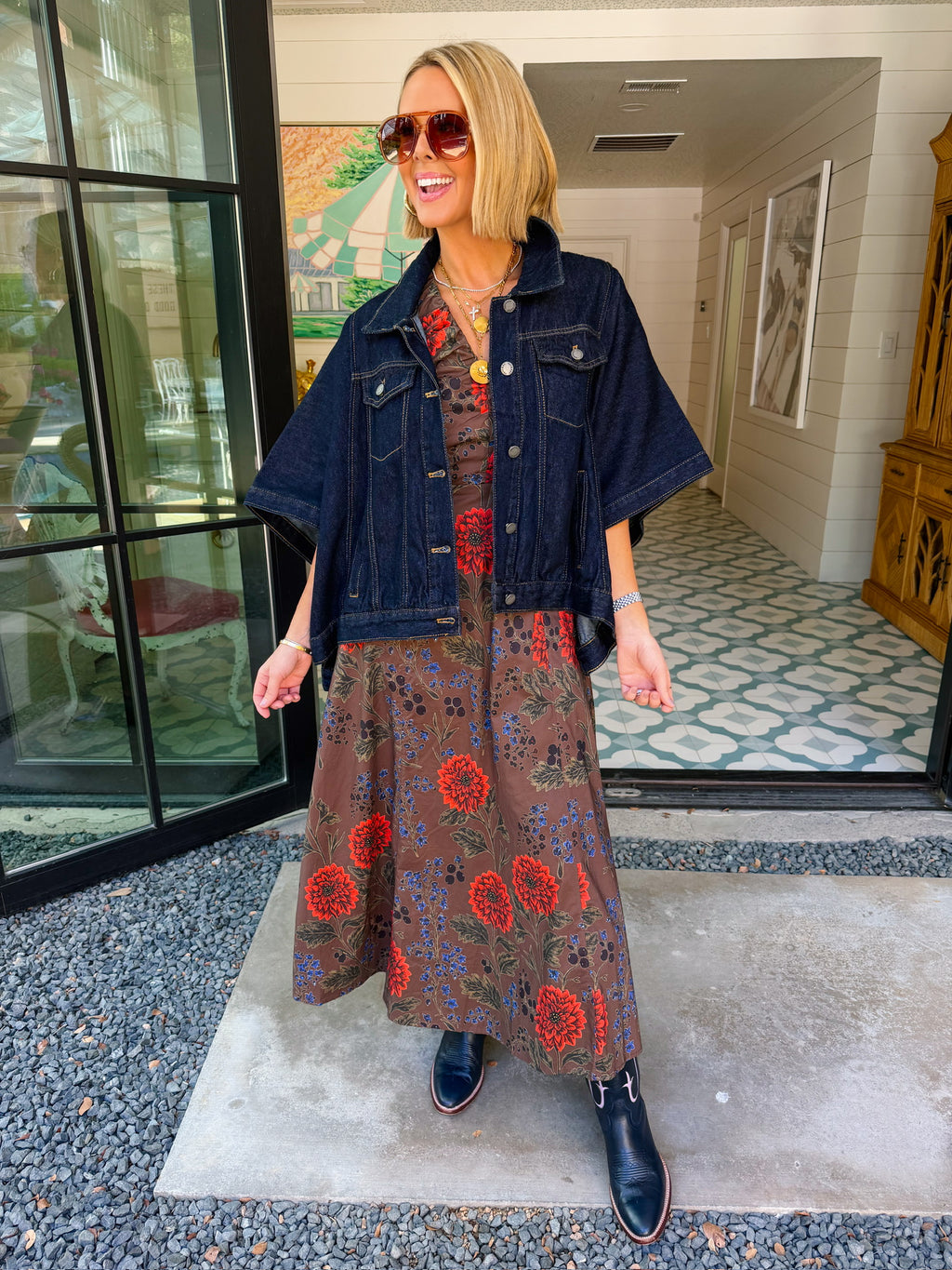 CAROLINA CAPE DENIM JACKET - DARK DENIM