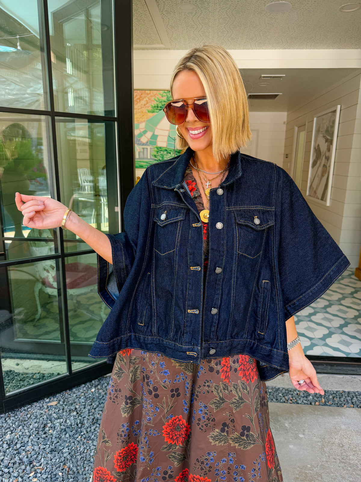 CAROLINA CAPE DENIM JACKET - DARK DENIM