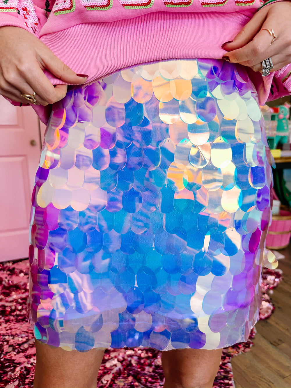 LIFE OF THE PARTY SEQUIN DISC SKIRT