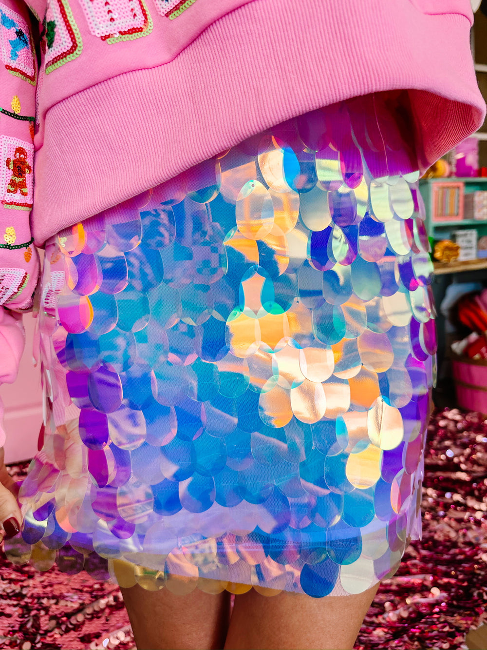 LIFE OF THE PARTY SEQUIN DISC SKIRT