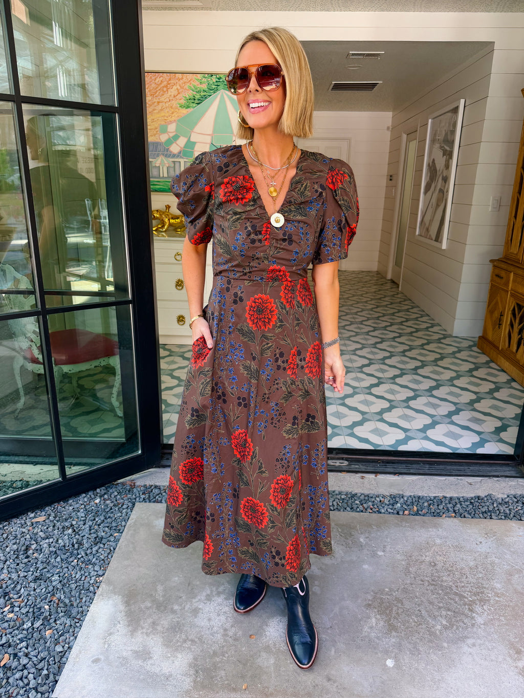 PROMISE WORTH KEEPING FLORAL MAXI DRESS - BROWN