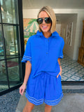 EVERY STEP OF THE WAY STRIPE TRIM SHORTS SET - BLUE