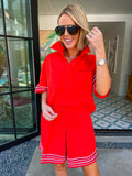 EVERY STEP OF THE WAY STRIPE TRIM SHORTS SET - RED
