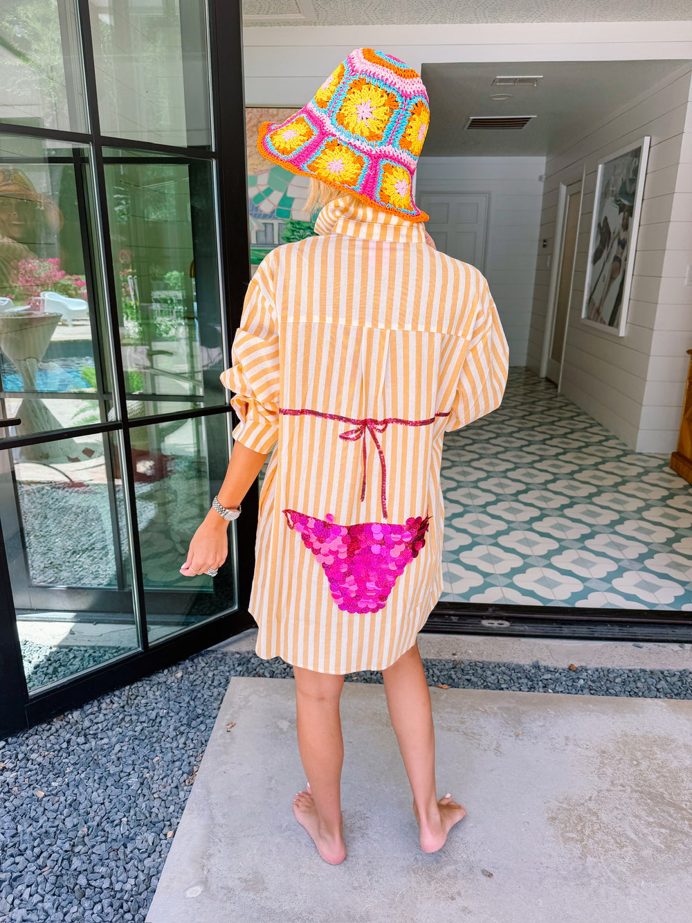 PAYTON PAILLETTE BIKINI STRIPE TUNIC - ORANGE/PINK