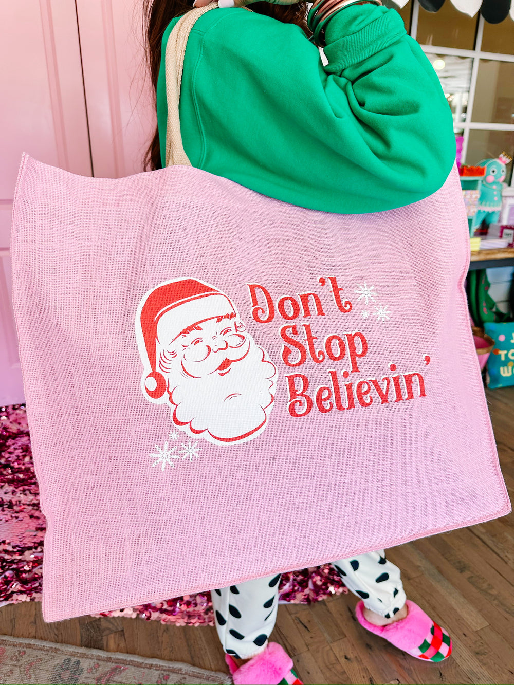 DON'T STOP BELIEVIN CARRYALL TOTE - PINK 22x19x8