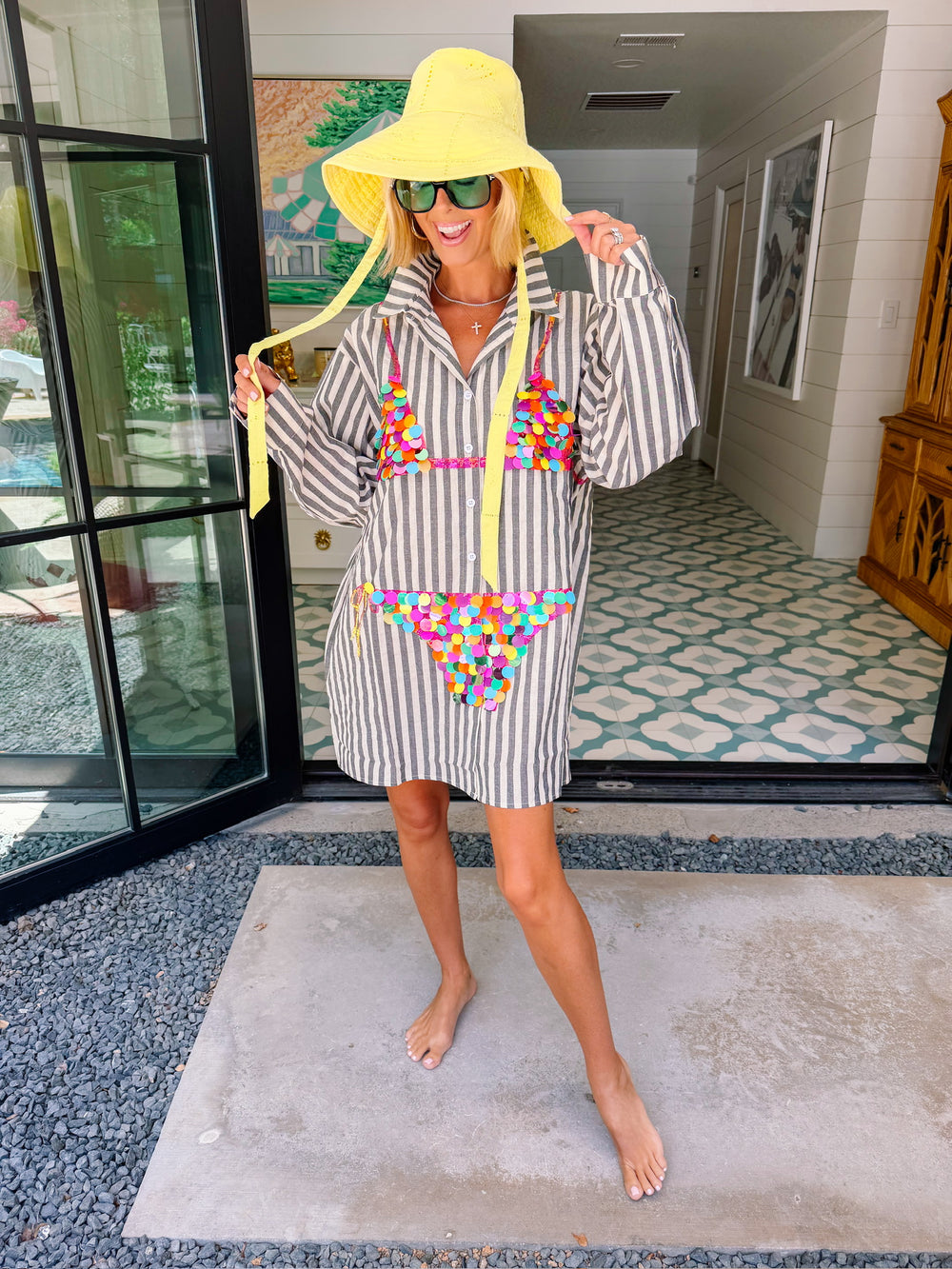 PAYTON PAILLETTE BIKINI STRIPE TUNIC - BLACK/MULTI