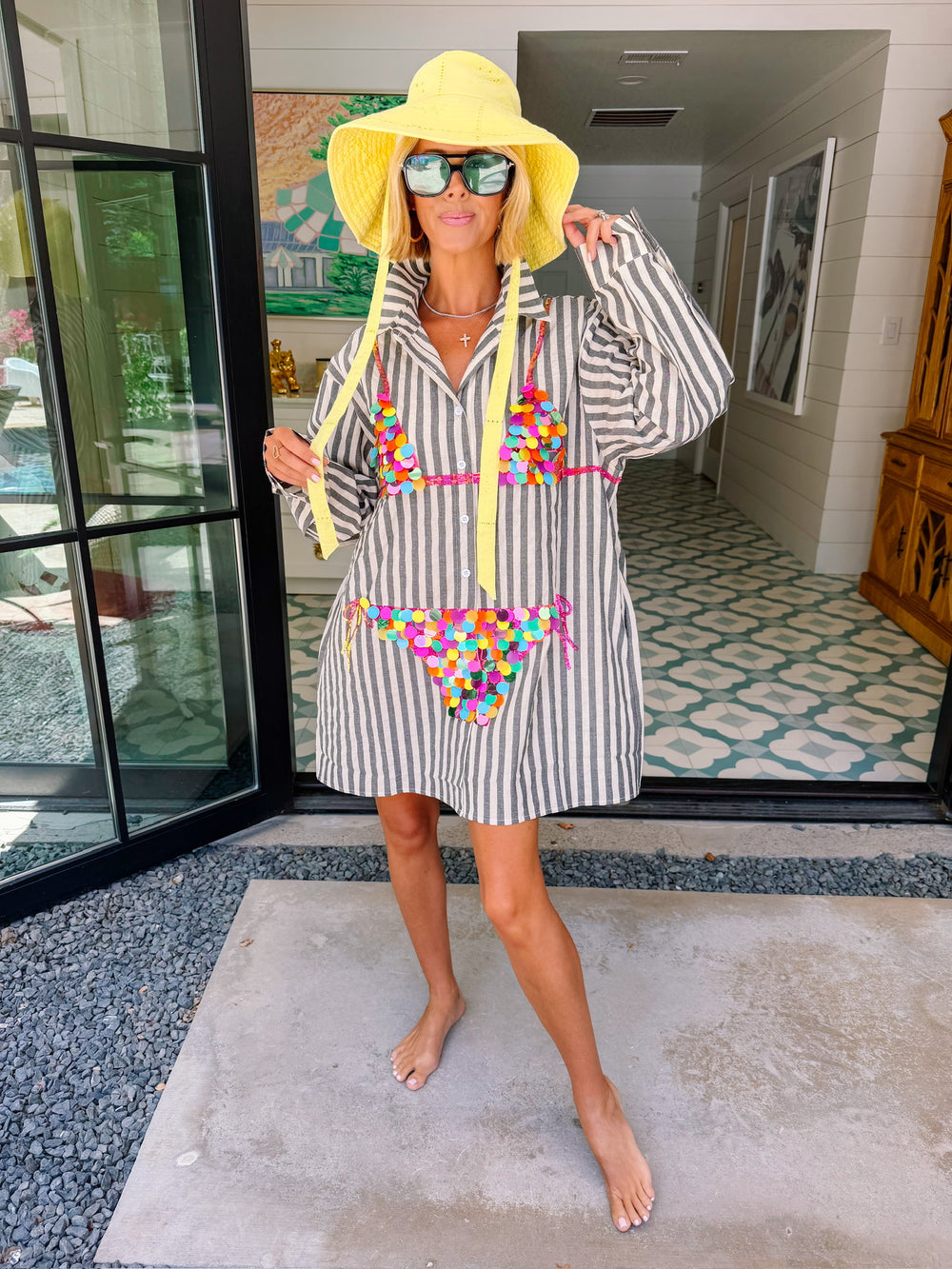 PAYTON PAILLETTE BIKINI STRIPE TUNIC - BLACK/MULTI