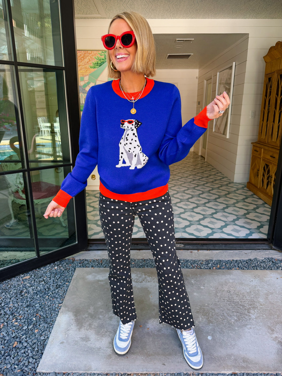 SPOTTED IN STYLE DALMATIAN COLORBLOCK SWEATER - BLUE/RED