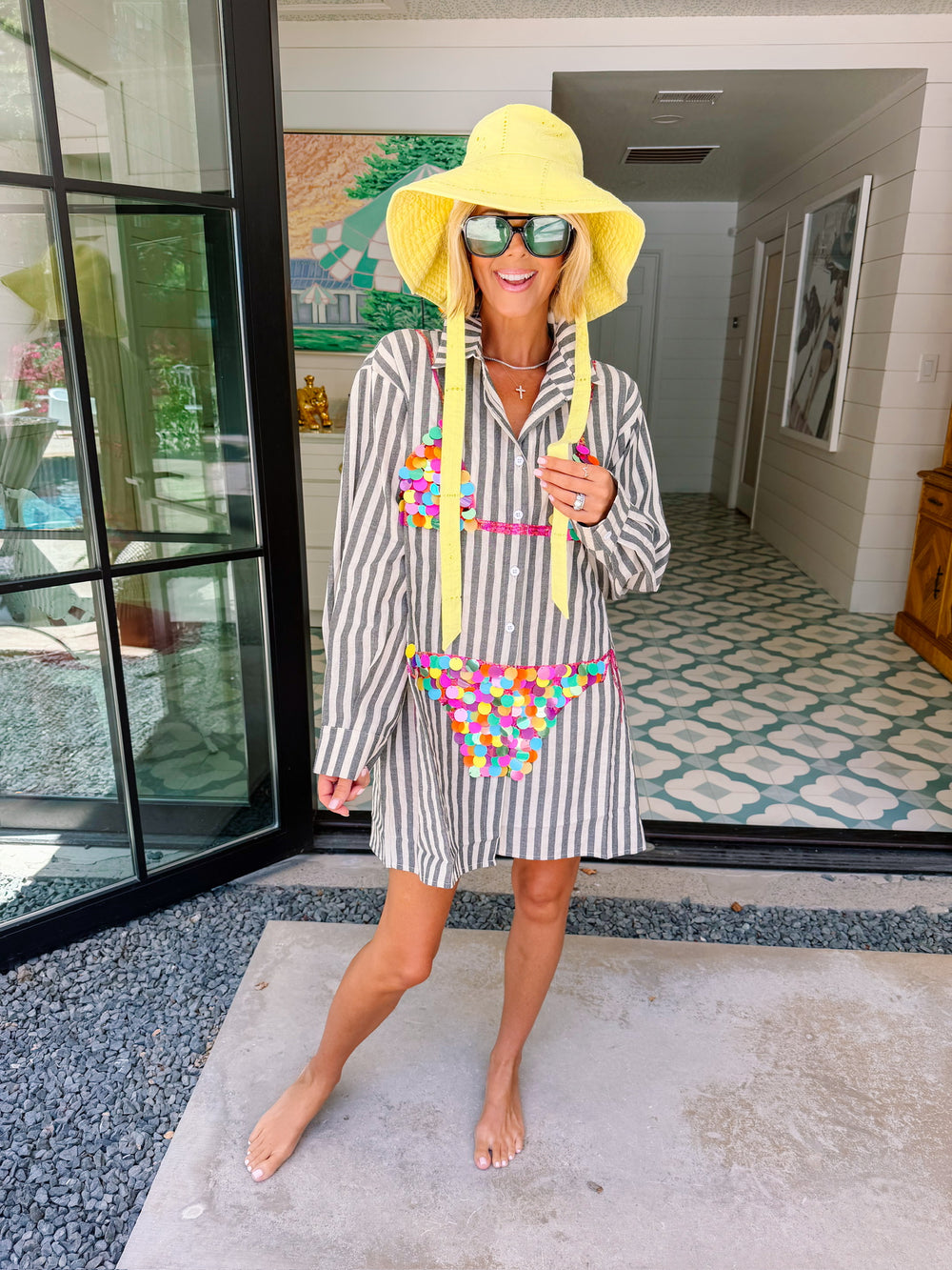 PAYTON PAILLETTE BIKINI STRIPE TUNIC - BLACK/MULTI
