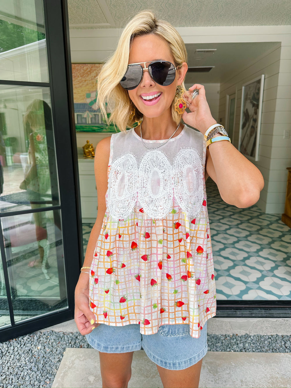 SECURE YOUR FATE SLEEVELESS STRAWBERRY PLAID TOP