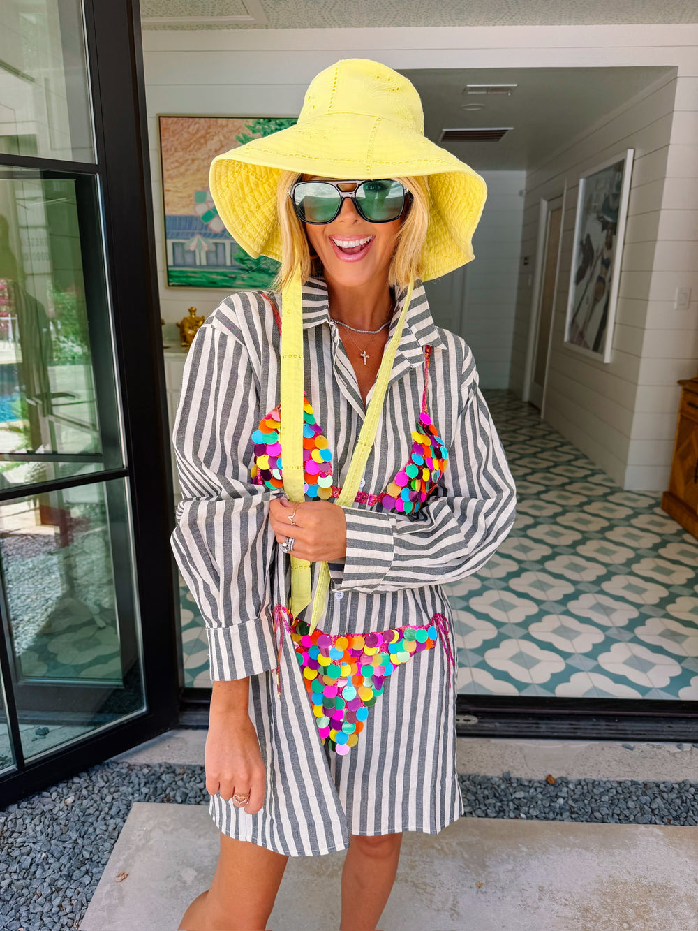 PAYTON PAILLETTE BIKINI STRIPE TUNIC - BLACK/MULTI