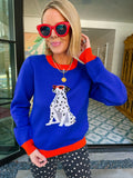 SPOTTED IN STYLE DALMATIAN COLORBLOCK SWEATER - BLUE/RED