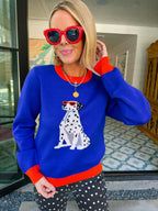 SPOTTED IN STYLE DALMATIAN COLORBLOCK SWEATER - BLUE/RED