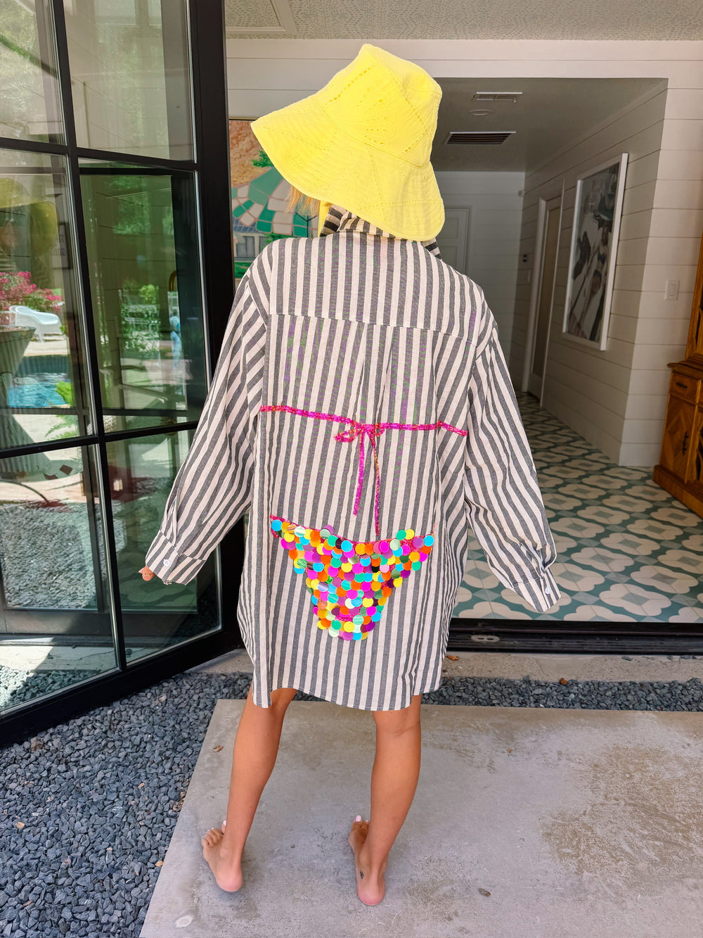 PAYTON PAILLETTE BIKINI STRIPE TUNIC - BLACK/MULTI