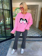 BEYOND THE PASTURE COW SWEATER - PINK
