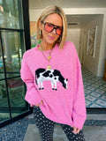 BEYOND THE PASTURE COW SWEATER - PINK