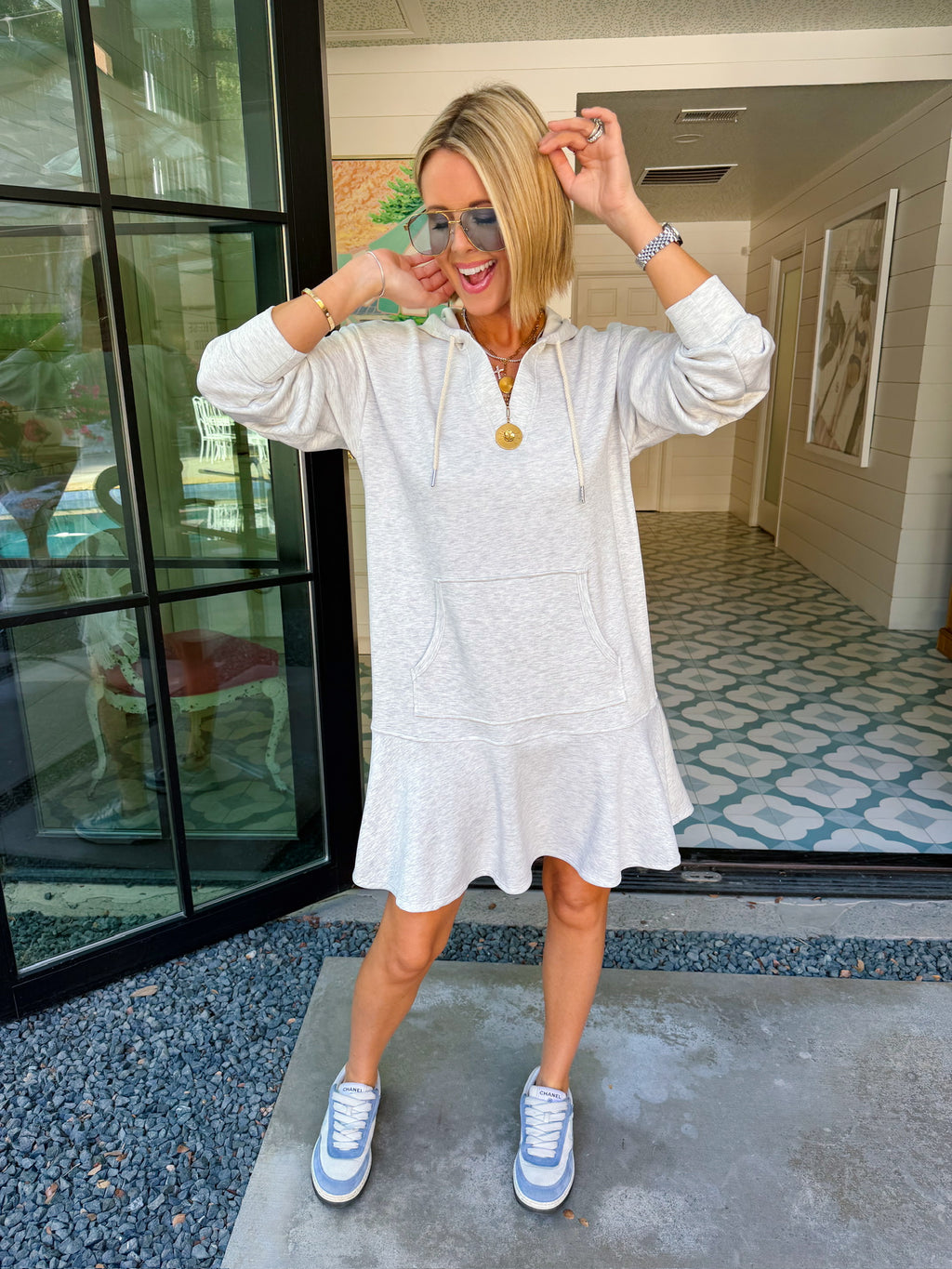 MAKE A DAY OF IT HOODIE DROP WAIST DRESS - GREY