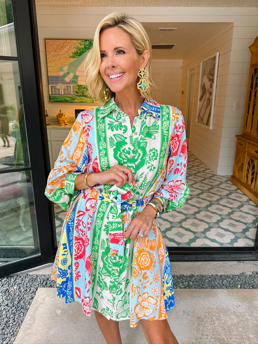 TALES OF THE FLORAL VINES COLORBLOCK BUTTON UP DRESS