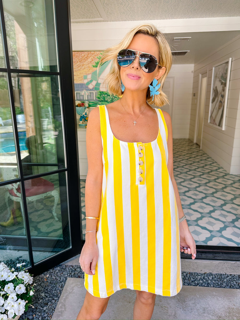 MEET ME FOR A SPRITZ STRIPE DRESS - YELLOW