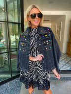 GEM OF A GIRL BEJEWELED DENIM JACKET - BLACK