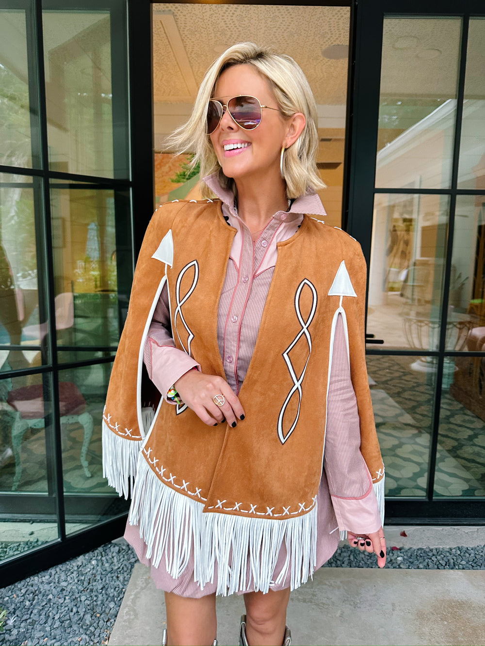 COWGIRL ON FRINGE CAPE - CAMEL