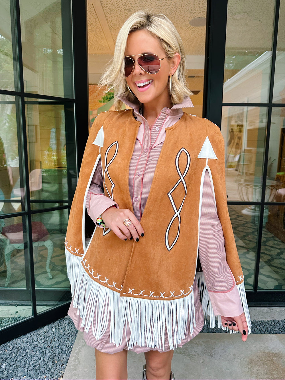 COWGIRL ON FRINGE CAPE - CAMEL