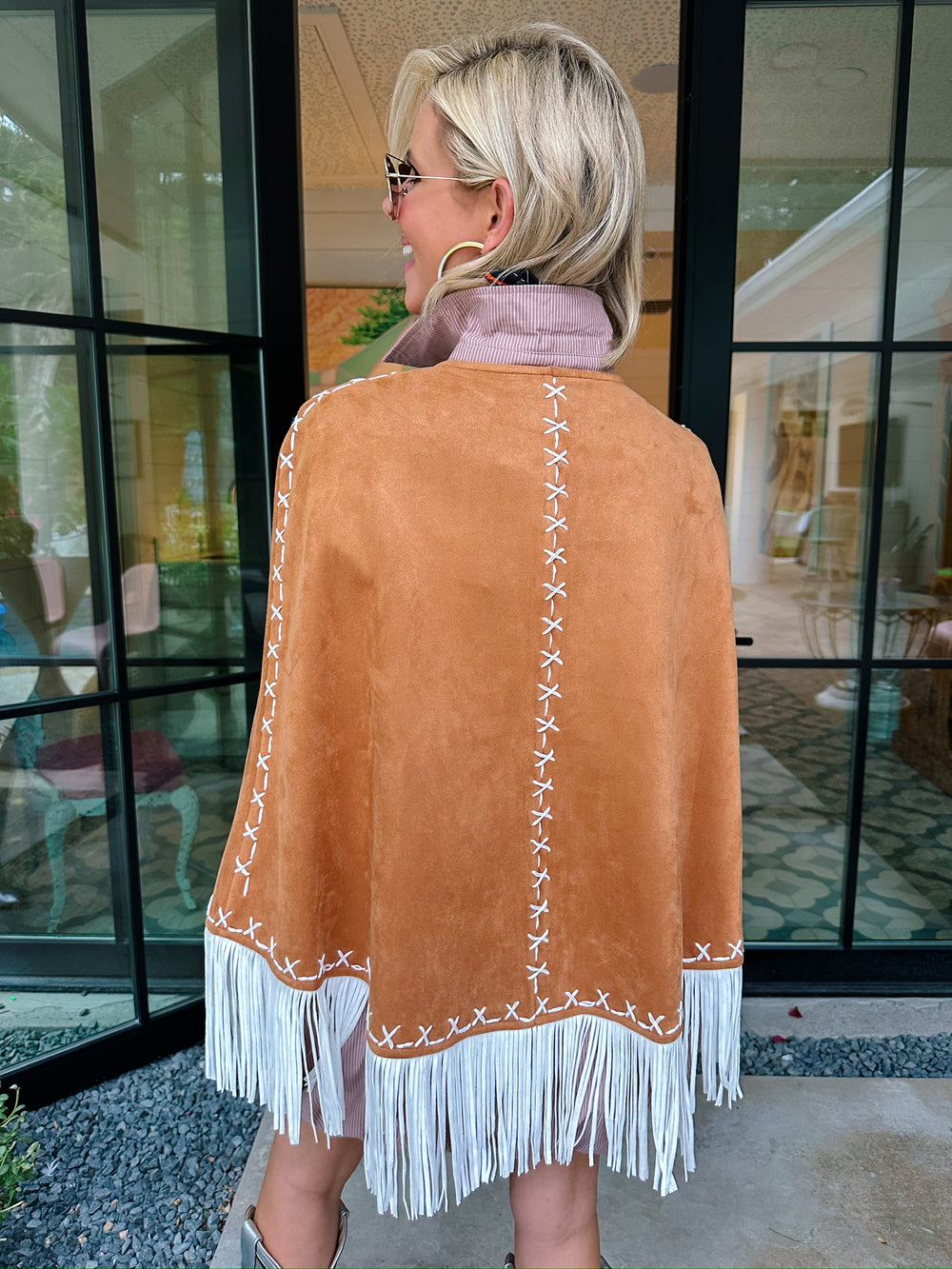 COWGIRL ON FRINGE CAPE - CAMEL