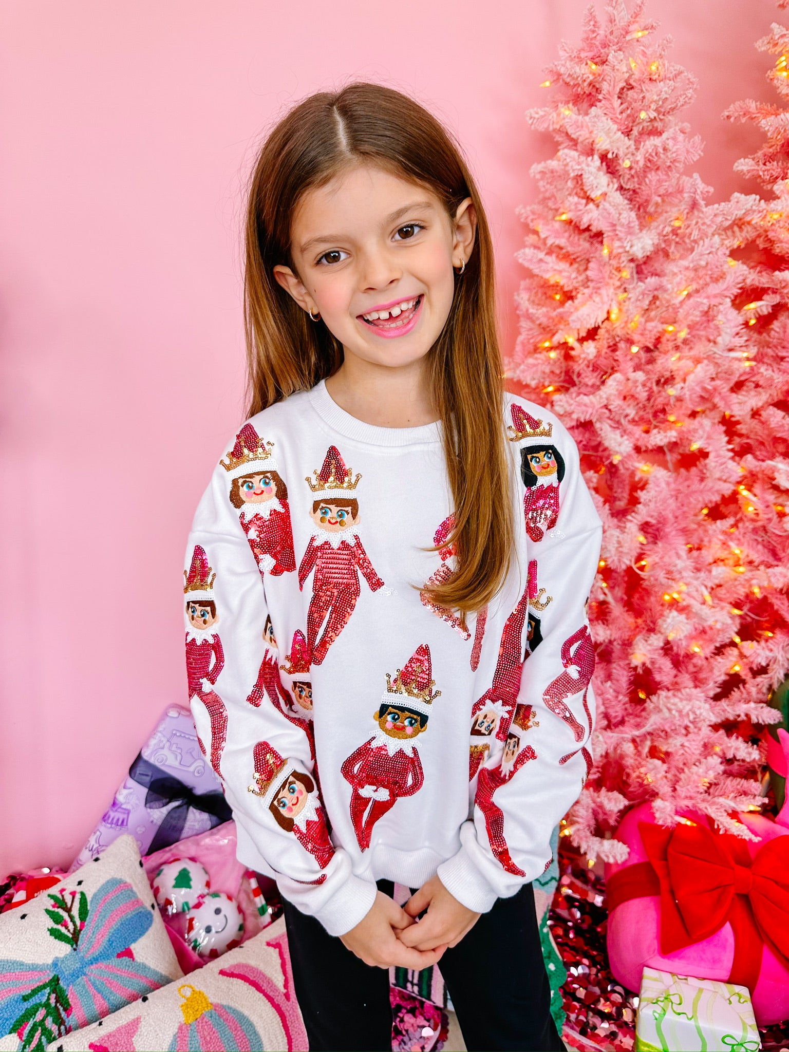 KIDS ELF ON THE SHELF SWEATSHIRT - WHITE