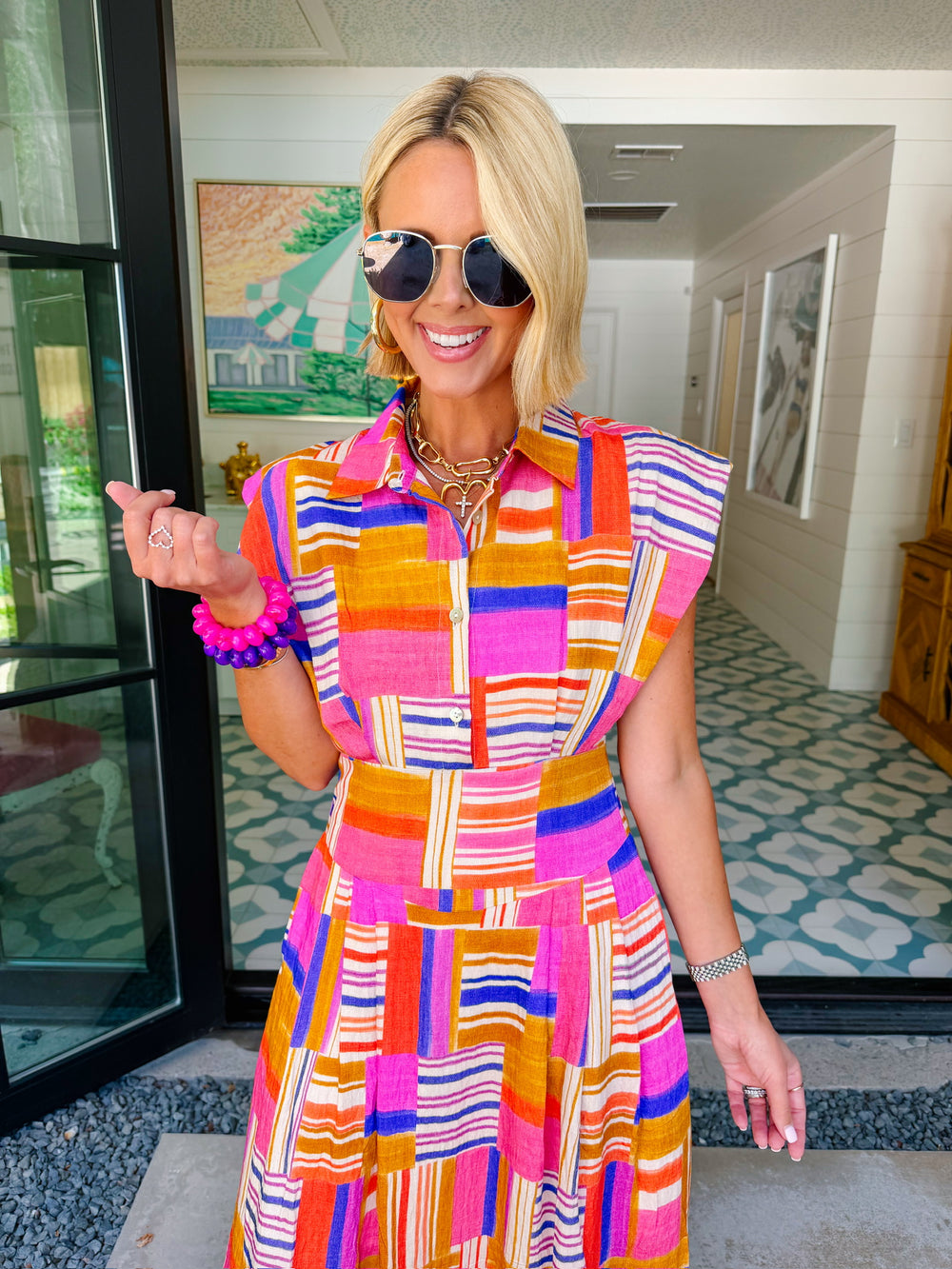 HAPPY TO BE HERE ABSTRACT MIDI DRESS