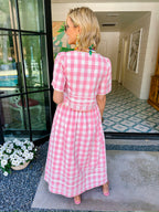 SPRING FEVER GINGHAM RIC RAC SKIRT SET - PINK