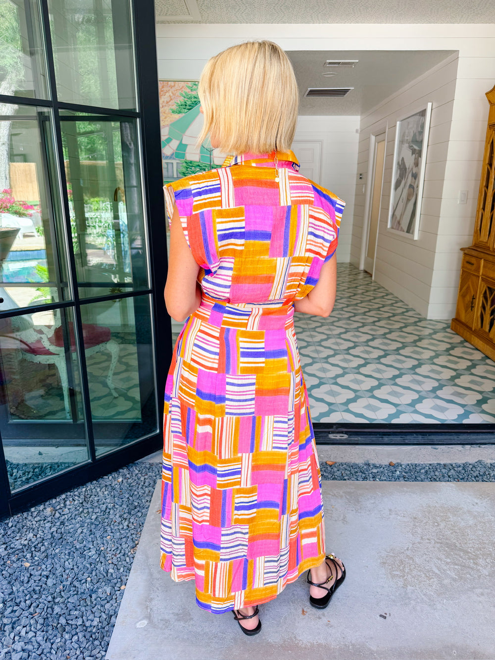 HAPPY TO BE HERE ABSTRACT MIDI DRESS