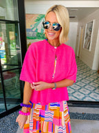 SASHA SHORT SLEEVE CARDIGAN - BRIGHT PINK