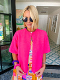 SASHA SHORT SLEEVE CARDIGAN - BRIGHT PINK